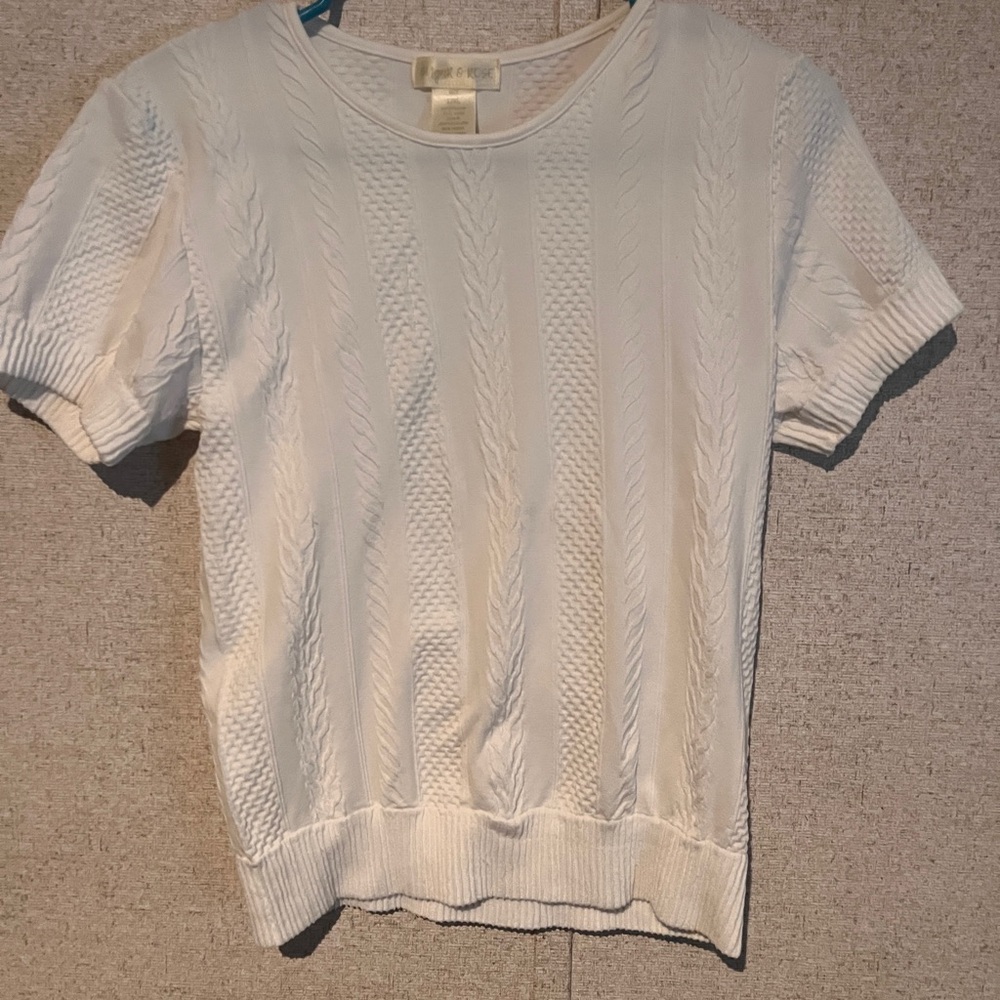 White Ribbed Fitted Cuffed Sleeve T-Shirt